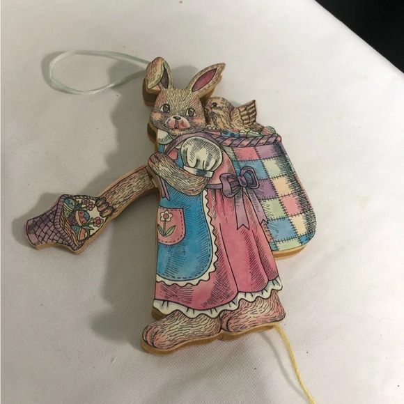 Vintage  Semi Wood Pull String Jumping Jack Dancing Bunny Rabbit Easter Girl Toy - Picture 2 of 5